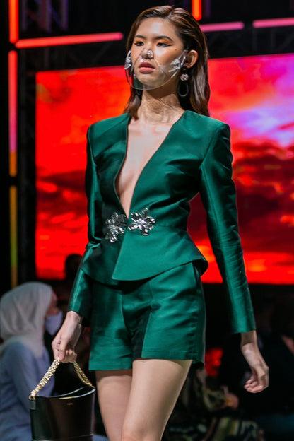 Charlize tailored taffeta jacket with orchid embellishment