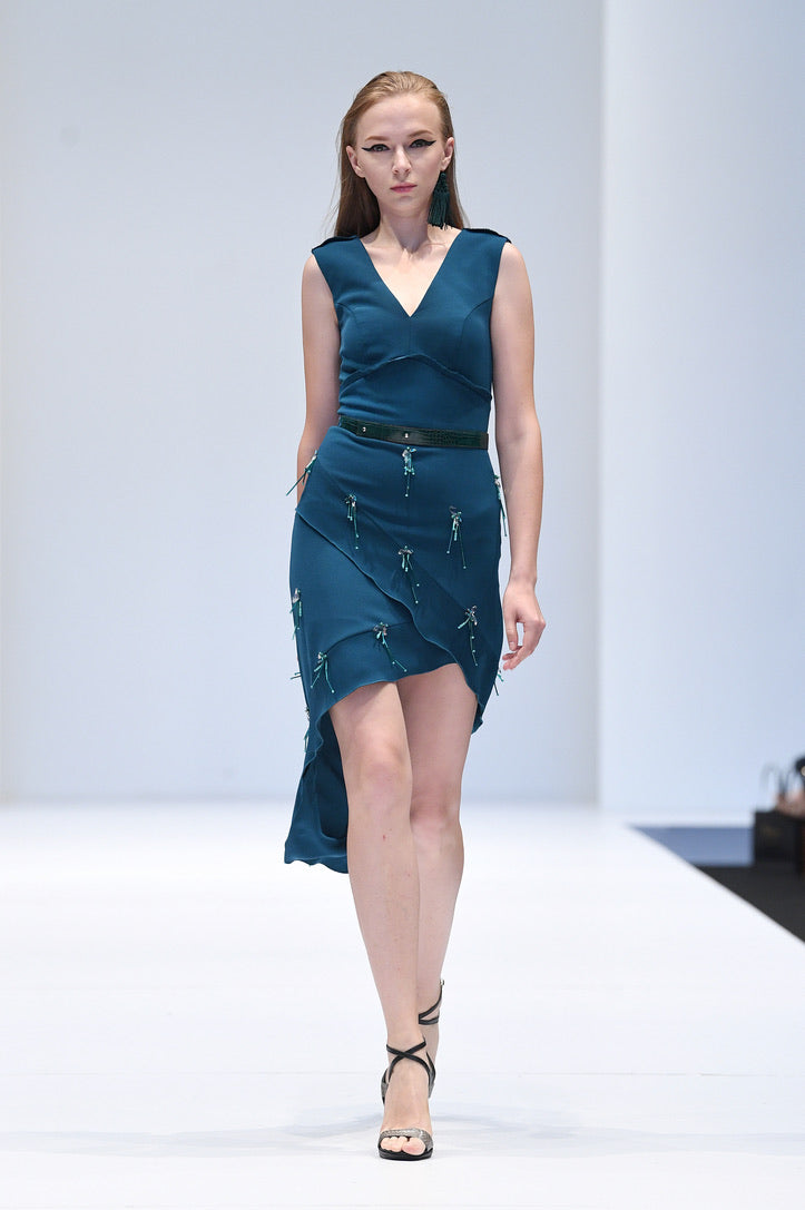 SHAR PEACOCK BLUE COCKTAIL DRESS