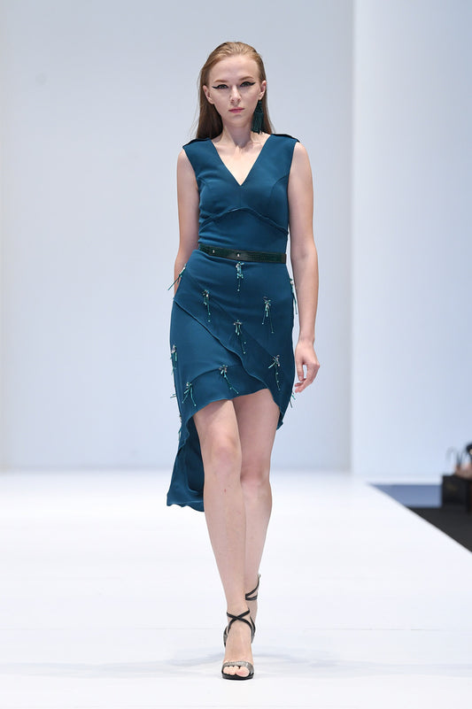 SHAR PEACOCK BLUE COCKTAIL DRESS