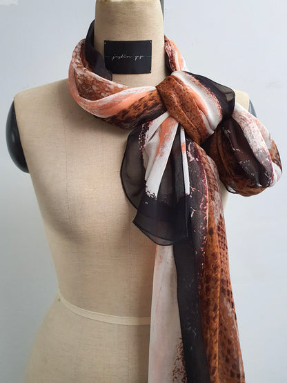 Python Print Silk Scarf in Brown