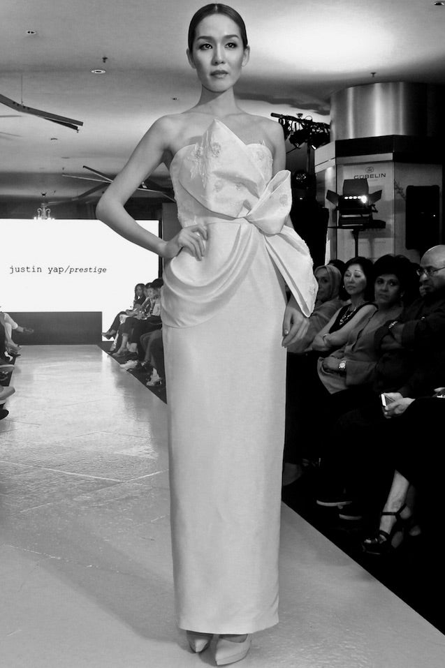 Akiko Shantung silk draped bow dress