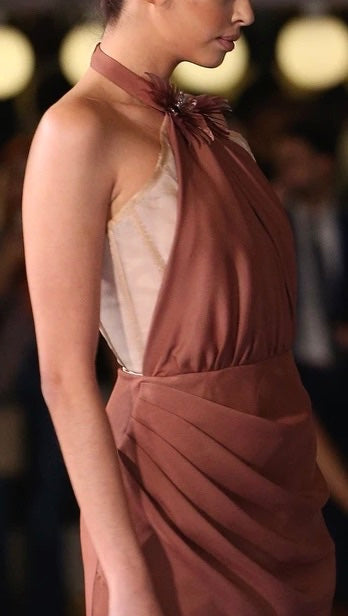 GILDA HALTER GOWN IN DARK NUDE