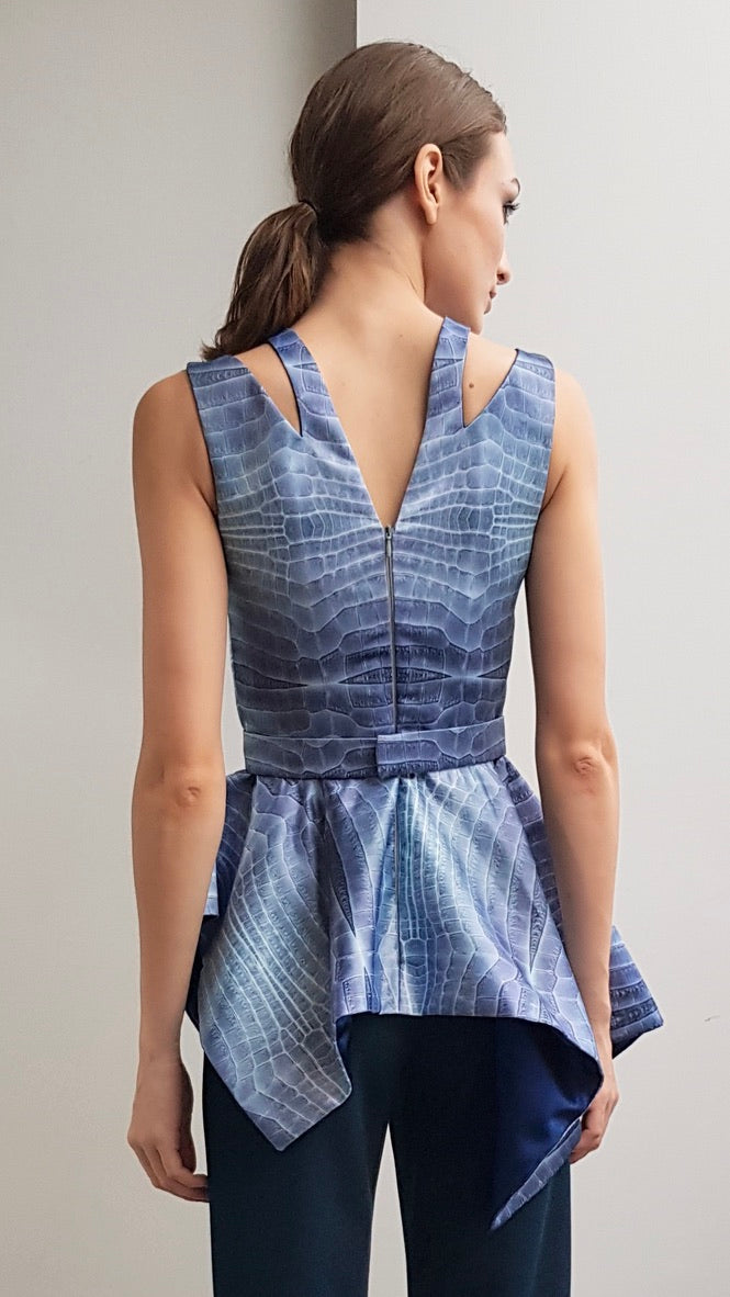 Carla Azure Blue Croc Print Top