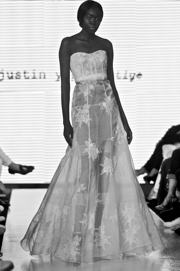 Alyona silk organza mermaid gown with French lace appliqué