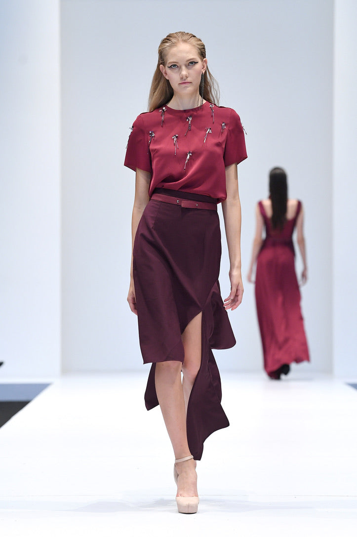 GRICIA SANGRIA ASYMMETRICAL SKIRT