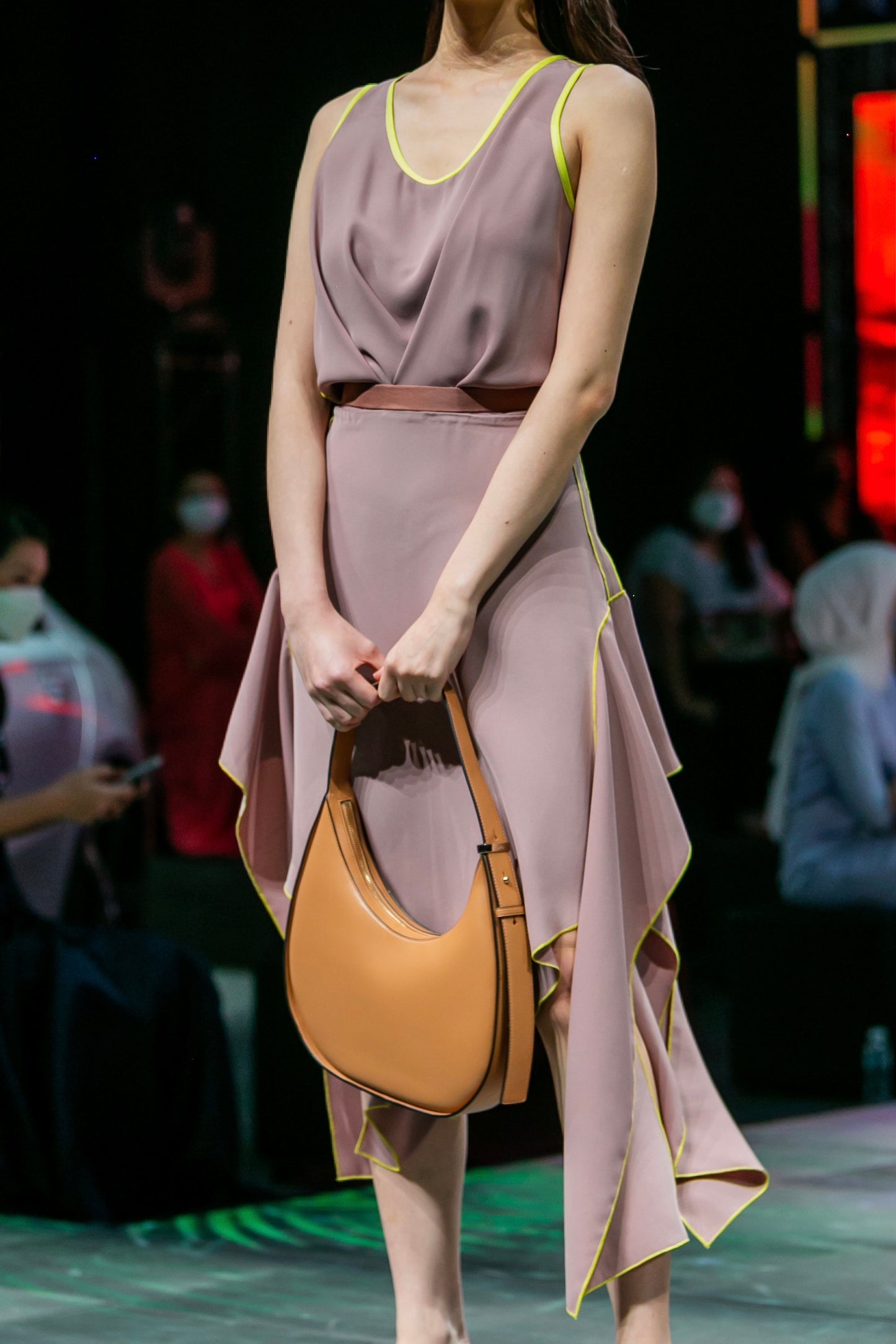 Naomi nude asymmetrical crepe dress