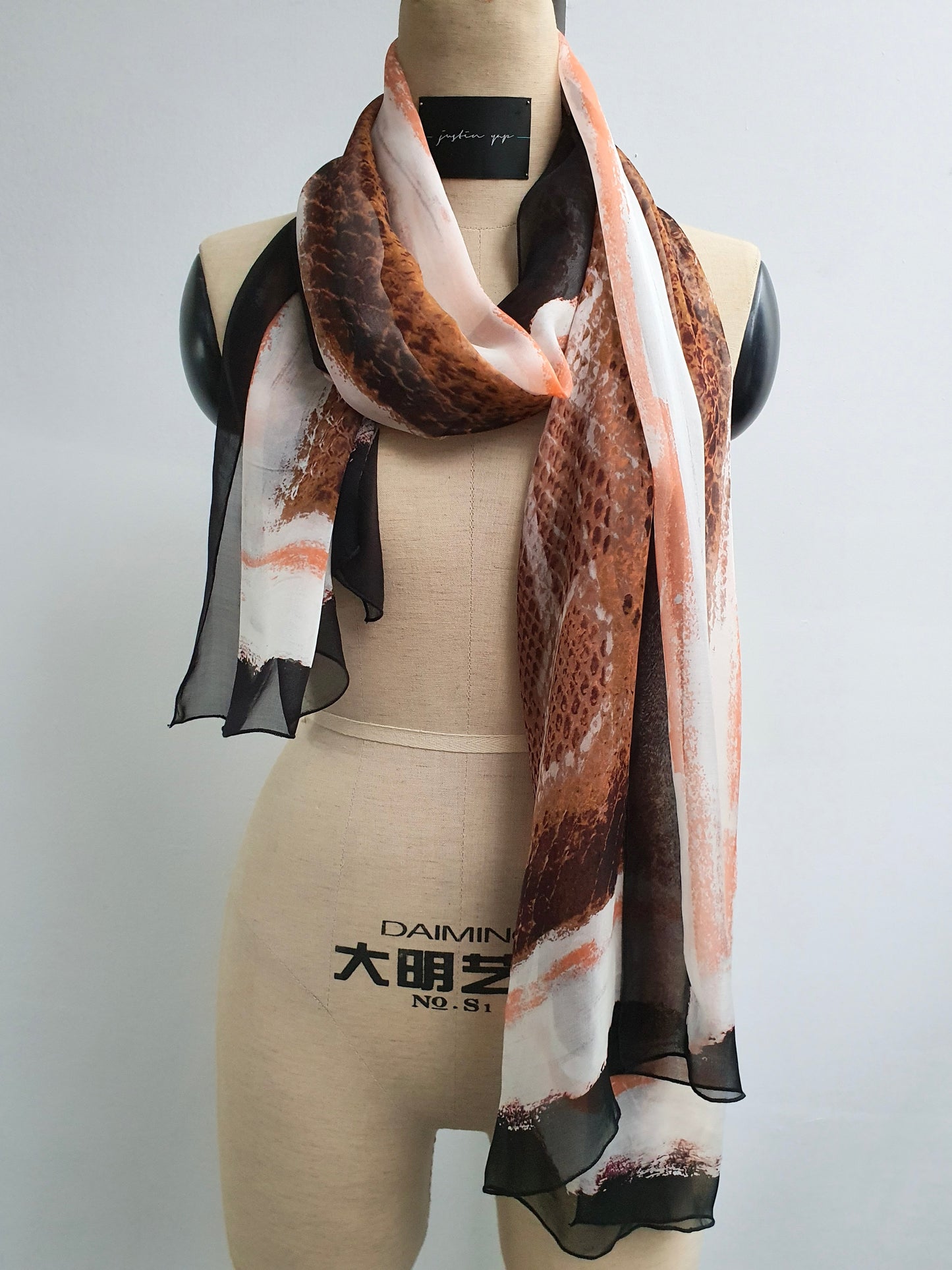 Python Print Silk Scarf in Brown