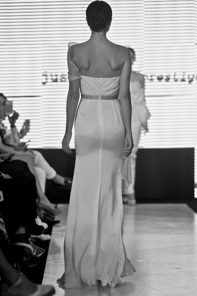 Ayla satin mermaid dress with draped silk organza bodice