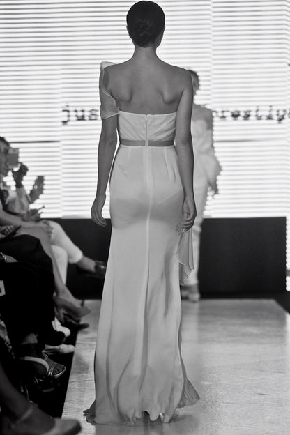 Ayla satin mermaid dress with draped silk organza bodice