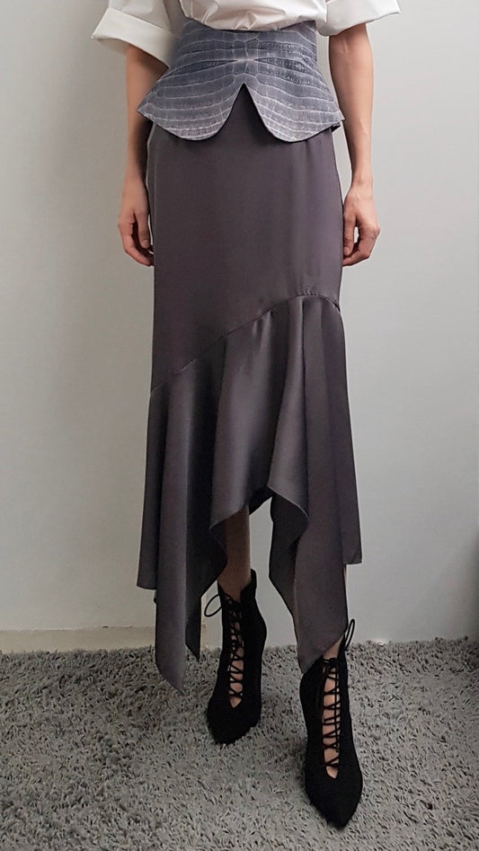 JOURDAN GREY ASYMMETRICAL SKIRT
