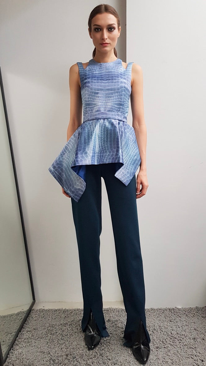 Carla Azure Blue Croc Print Top