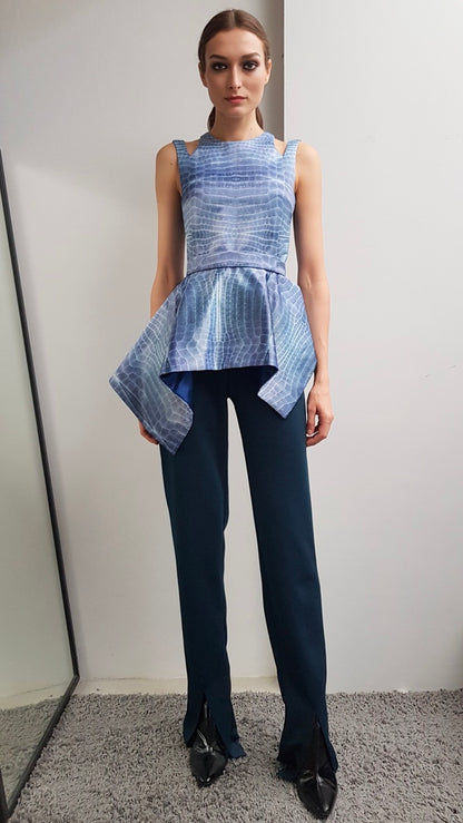Carla Azure Blue Croc Print Top