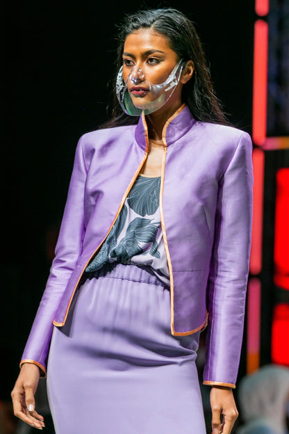 Madison contrast piping mandarin collar jacket