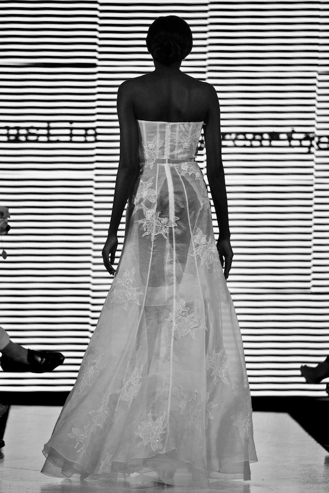Alyona silk organza mermaid gown with French lace appliqué