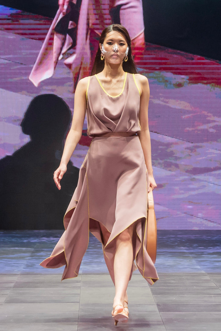 Naomi nude asymmetrical crepe dress