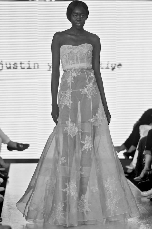 Alyona silk organza mermaid gown with French lace appliqué