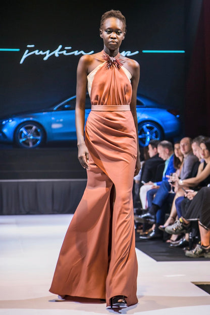 GILDA HALTER GOWN IN DARK NUDE