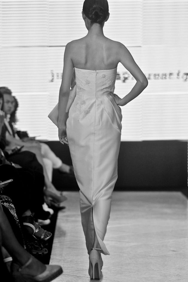 Akiko Shantung silk draped bow dress